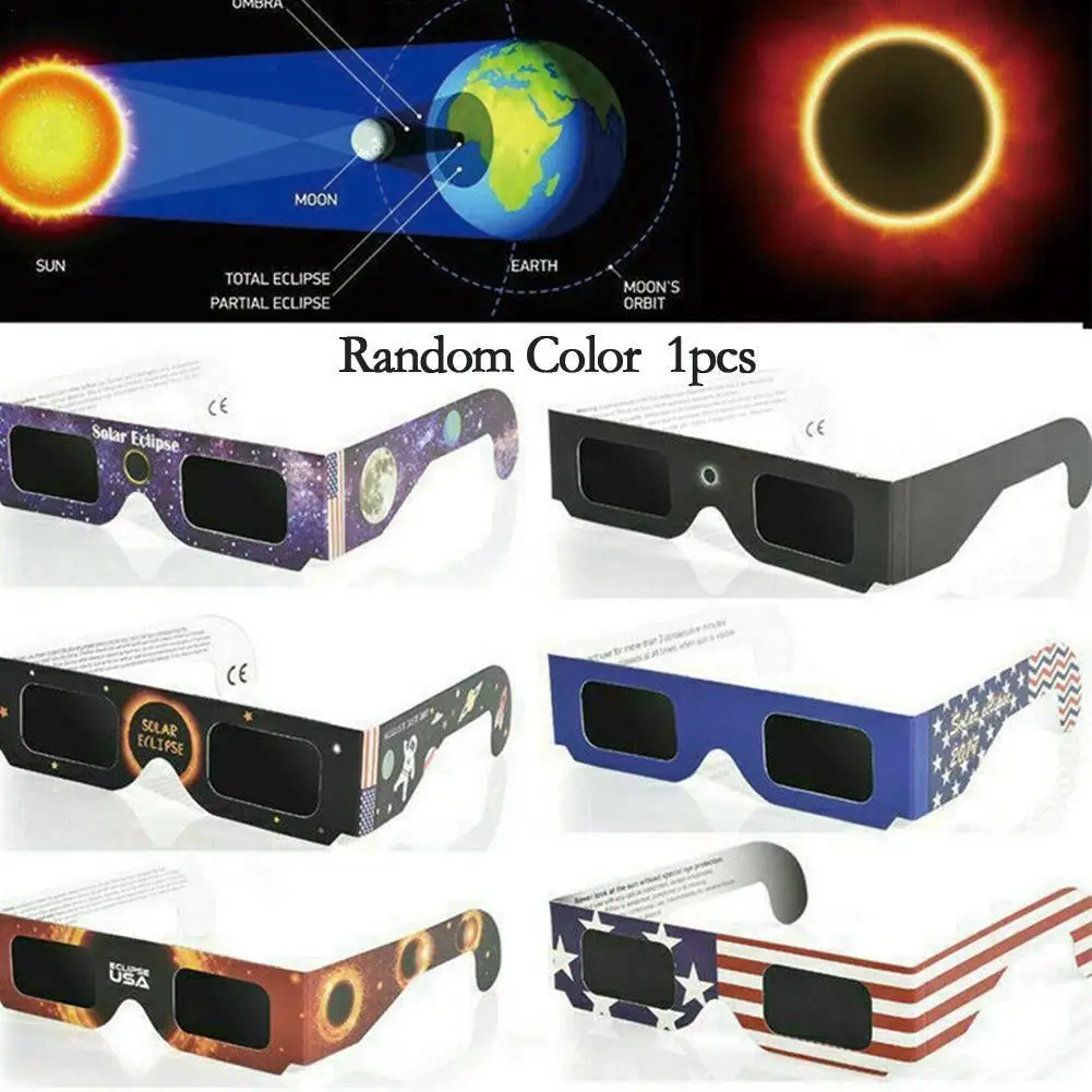 1 шт. Бумажные очки для солнечного затмения, солнечные очки для полного наблюдения, разные цвета, очки для полного солнечного затмения, очки для улицы Eclipse Glasse