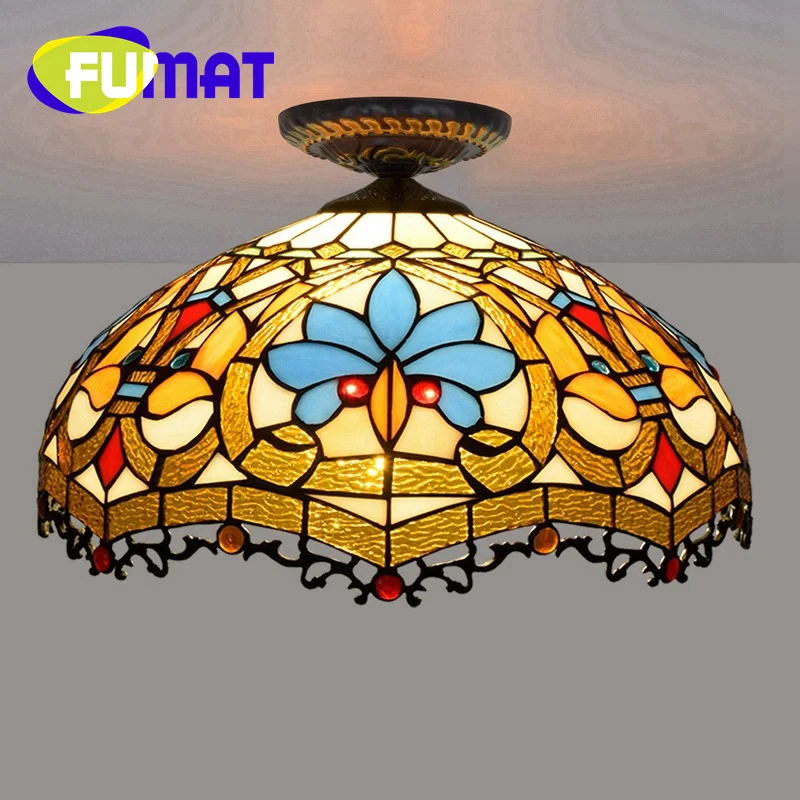 16-дюймовый потолочный светильник в стиле Фумат Тиффани с витражным стеклом 