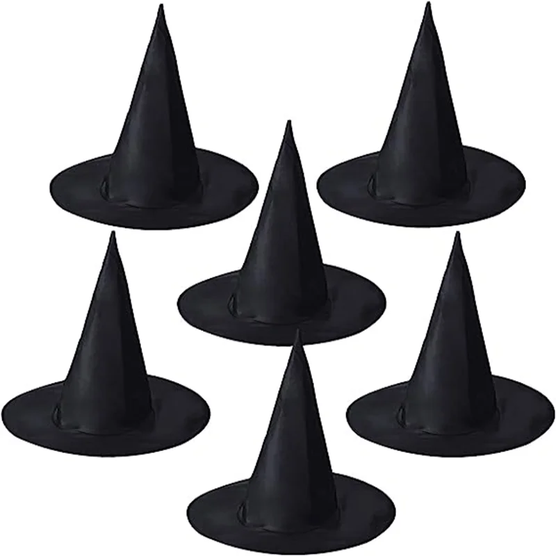 1шт Шляпы Ведьмы на Хэллоуин Для взрослых и детей, Черные Шляпы Ведьмы, Маскарадный костюм Волшебника, Остроконечные кепки, реквизит для косплея, украшение вечеринки