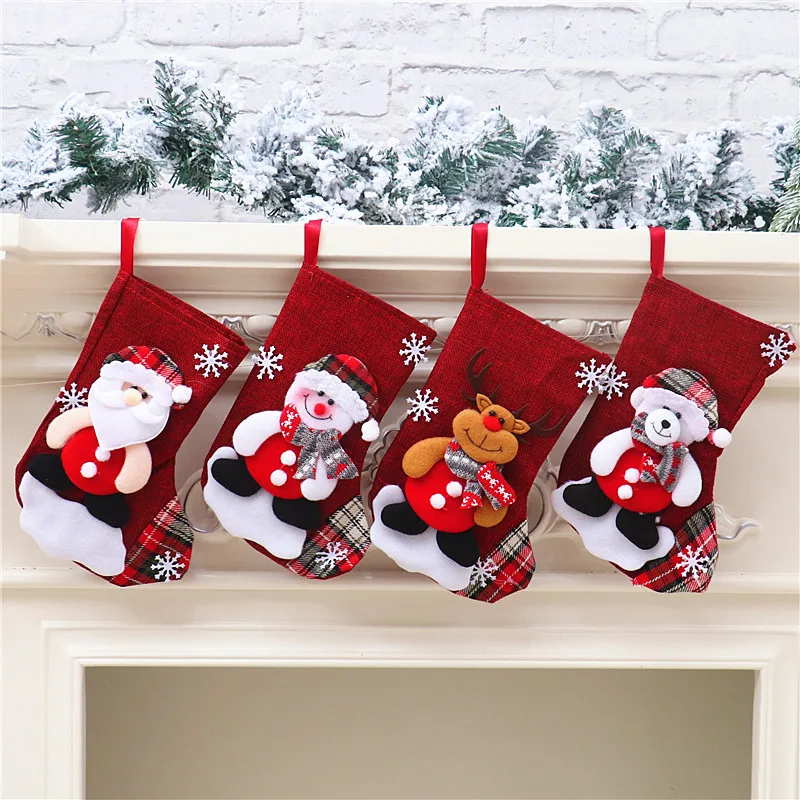 2 шт Рождественское украшение среднего размера, подарочный пакет с конфетами, реквизит, Носки Санта-Клауса со снеговиком, Подарочная подвеска на Рождественскую елку Высотой 22 см