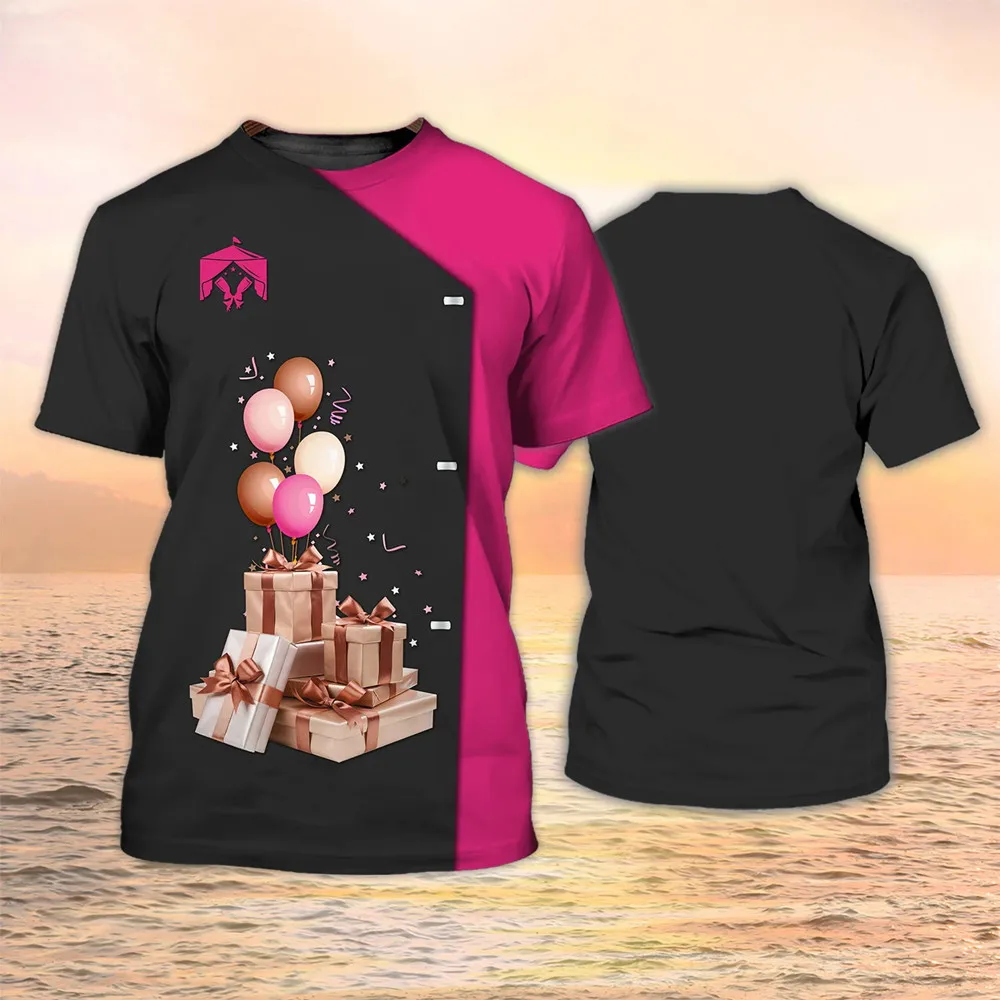 2023 Новая летняя женская одежда, футболки с 3D-принтом, воздушные шары для вечеринки по случаю Дня рождения, Одежда для женщин, униформа, Забавная рубашка, Корейская мода