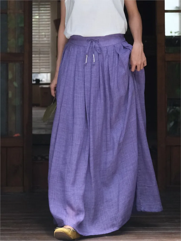 2023 Новая летняя осенняя свободная повседневная простая юбка из Рами, женская двухслойная юбка с эластичным поясом и завязками в стиле ретро