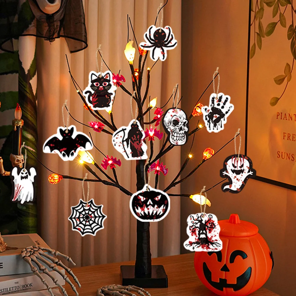 24 Шт Украшения для вечеринки в честь Хэллоуина, страшный орнамент, подвесной листинг, реквизит, подвеска для сцены фестиваля из белого картона