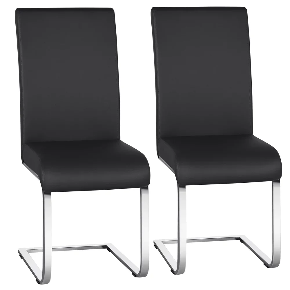 2ШТ Современных обеденных стульев из искусственной кожи с высокой спинкой для кухни, черный