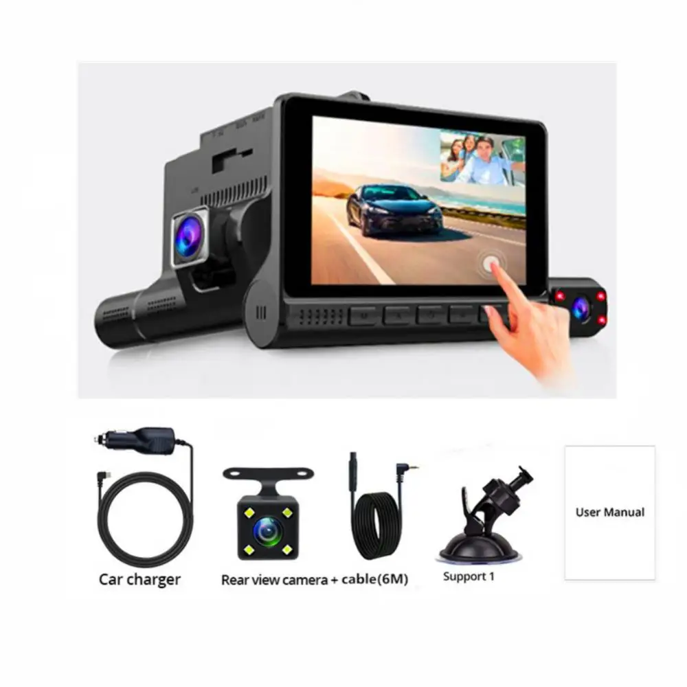 3-объективная камера заднего вида Видеорегистратор для вождения 4,0-дюймовый сенсорный ночной видеорегистратор 1080P Видеорегистратор для автомобиля Автомобили для