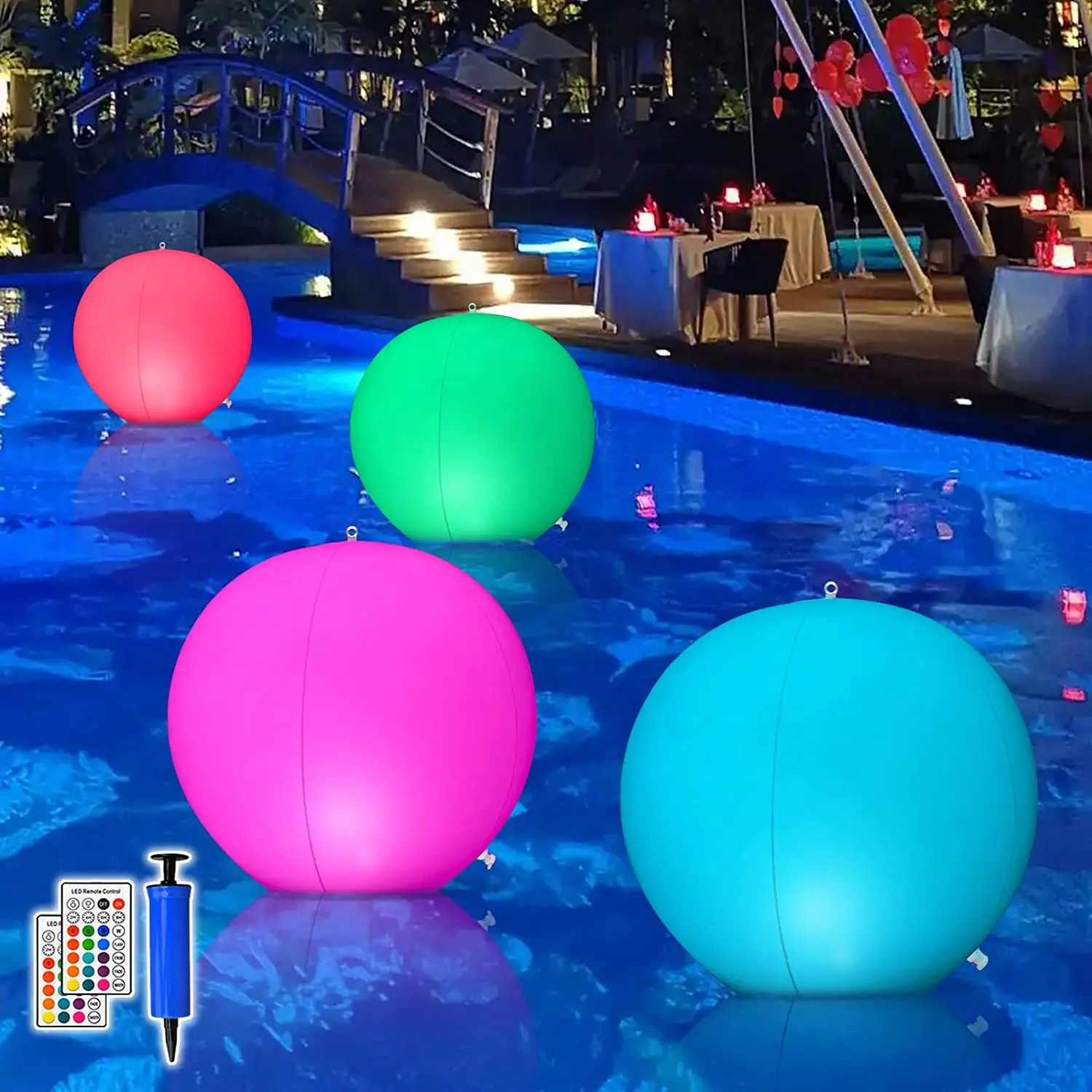 40/60 см Светящийся пляжный мяч с дистанционным управлением, ПВХ Светодиодный плавающий мяч для бассейна, 16 светлых цветов с надувным устройством, складной для игры на вечеринке у бассейна