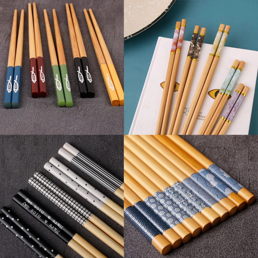 5 Пар бамбуковых палочек для еды многоразового использования, японские деревянные палочки для еды многоразового использования, можно мыть в посудомоечной машине, необычный, длинный симпатичный набор палочек для еды