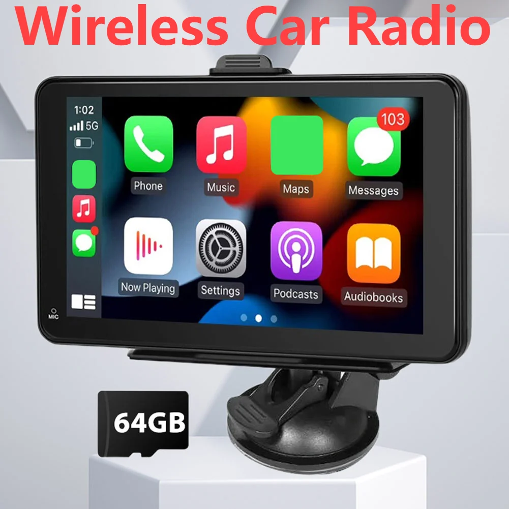 7-дюймовое беспроводное автомобильное радио Bluetooth Автомобильный стерео Автомобильный мультимедийный ключ Беспроводной Android Auto для Apple Car Play Беспроводной