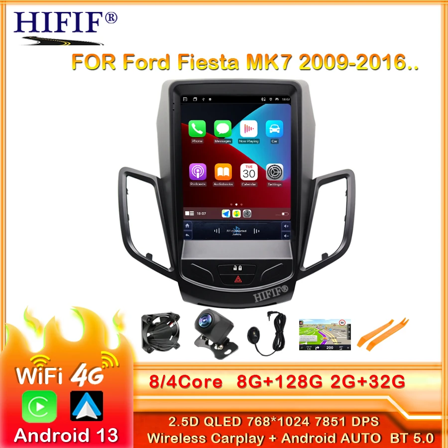 8 + 128 Г Carplay DSP 4G 8-ядерный Android 13 Автомобильный радиоприемник, мультимедийный видеоплеер для Ford Fiesta 2009 2010-2016 Навигация GPS 2 DIN