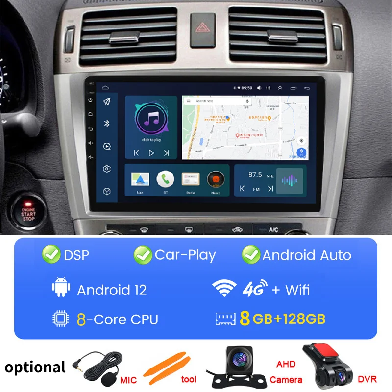 AI Voice 2 din Android Авторадио для Toyota Avensis T27 2008-2015 Carplay 4G Автомобильный Мультимедийный GPS 2din авторадио SWC WIFI DSP BT
