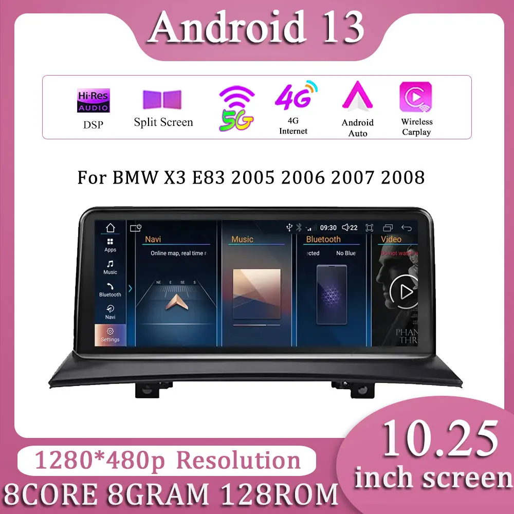 Android 13 Автомобильный мультимедийный стерео IPS сенсорный экран для BMW X3 E83 2005 2006 2007 2008 BT 4G WIFI Carplay GPS