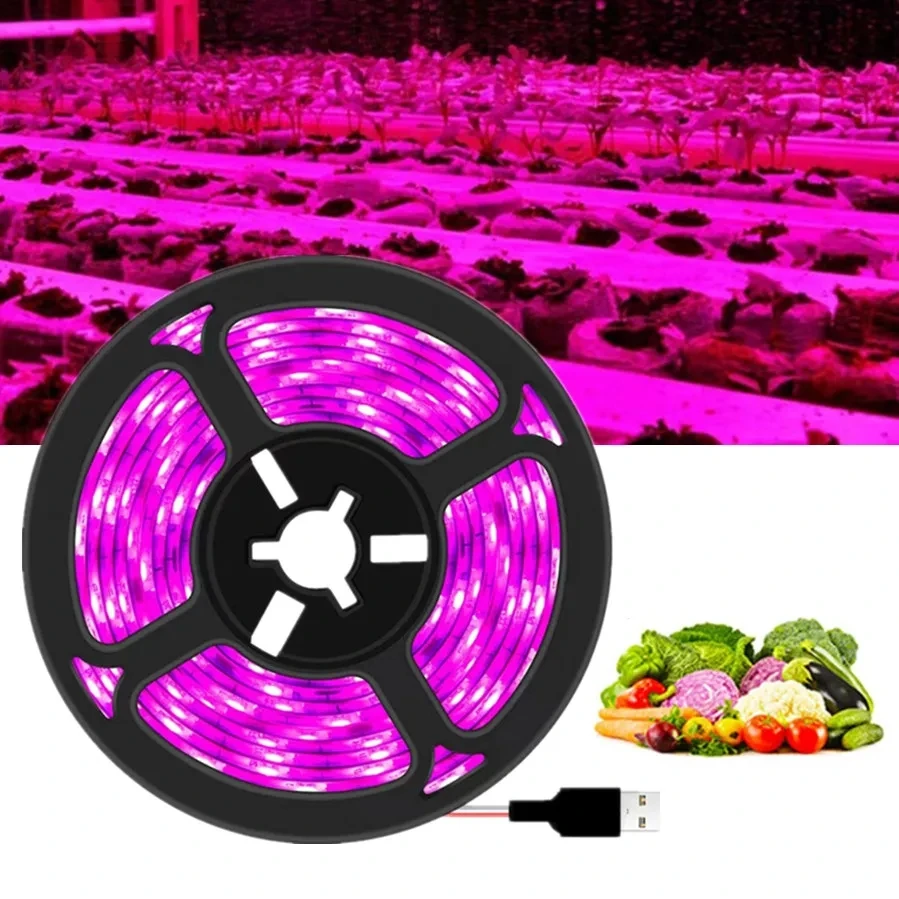 DC 5V USB светодиодный светильник для выращивания растений с полным спектром 1-5 м растительного света, светодиодная лента для выращивания фитолампы для выращивания рассады овощей и цветов в палатке