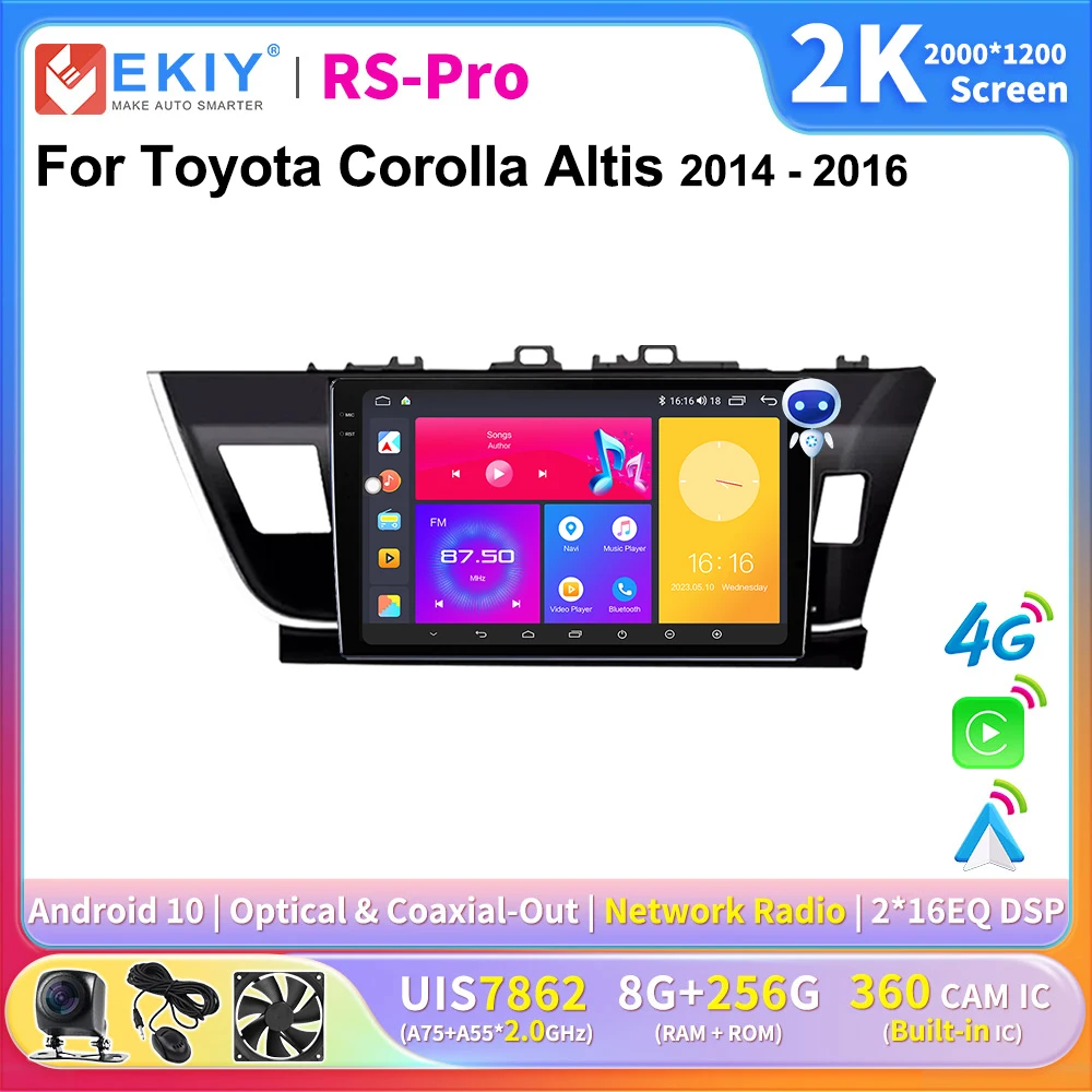 EKIY 2K Экран CarPlay Радио Для Toyota Corolla Altis RHD 2014 Android Auto 4G Автомобильный Мультимедийный Плеер Стерео Ai Voice GPS 2 Din