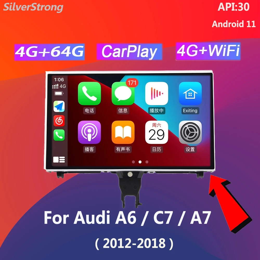 SilverStrong CarPlay Android Автомобильный Мультимедийный Плеер Для Audi A6/A7/C7 2012-2018 4GB64GB Авторадио GPS Аудио Навигация GPS Экран