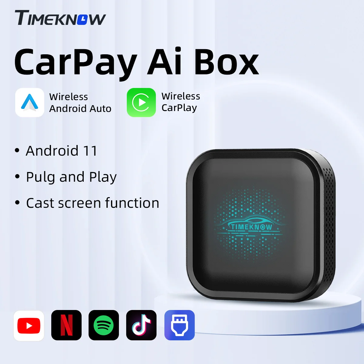 TIMEKNOW Бренд CarPlay Ai Box Mini TV Box Android 11 Беспроводной Автомобильный Адаптер CarPlay Android с Поддержкой Netflix YouTube HDMI