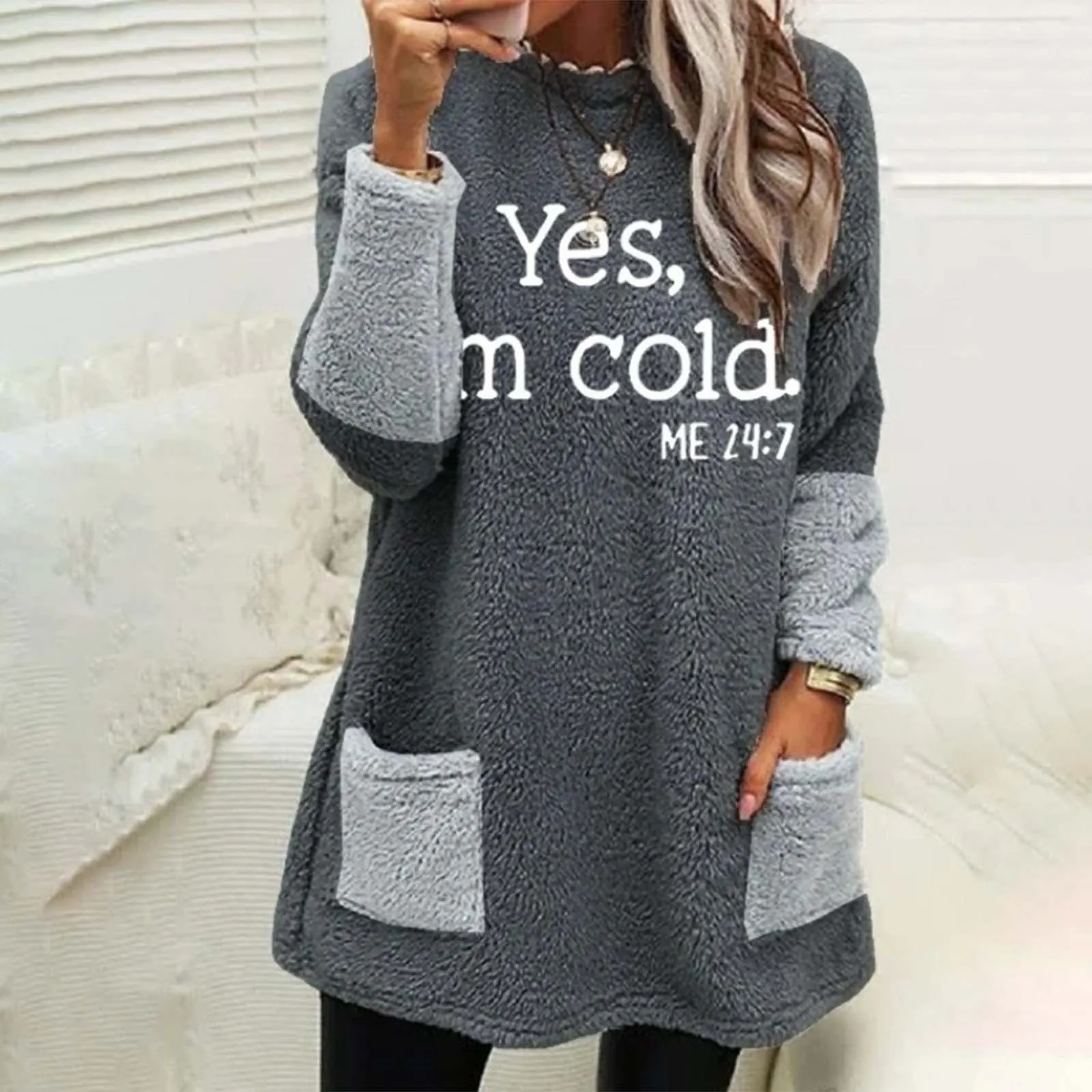 Yes I'm Cold Me 24: 7 Толстовка Женская Повседневная Толстовка с двойным ворсом, Пуловер из искусственного флиса на молнии, свитера, кофты, пальто, верхняя одежда
