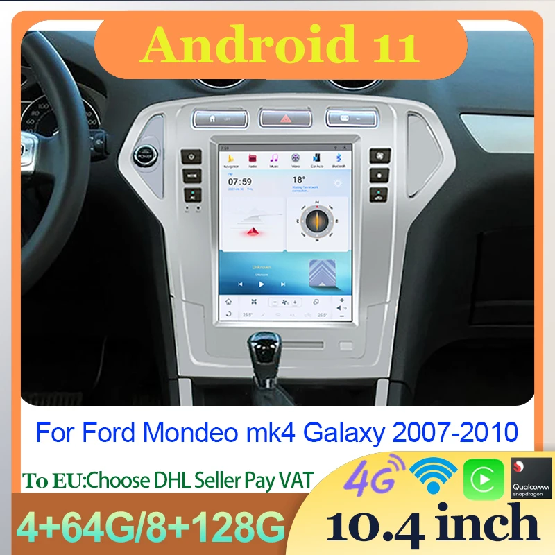 Автомагнитола Android Auto, центральное головное устройство с ЖК-дисплеем, мультимедийный видеоплеер, беспроводной Carplay для Ford Mondeo 4 MK4 2007-2010