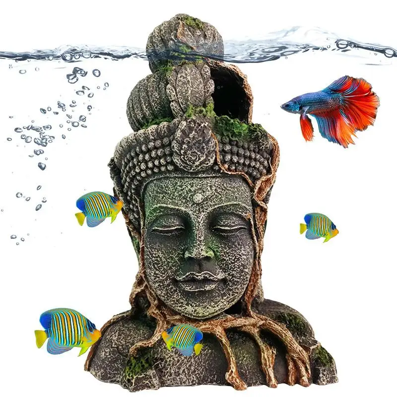 Аквариум Статуя Будды Статуя Головы Будды Аквариумный Декор Рыбное Убежище Пещера Для Больших Аквариумных Украшений Сон Отдых Прятки Игры