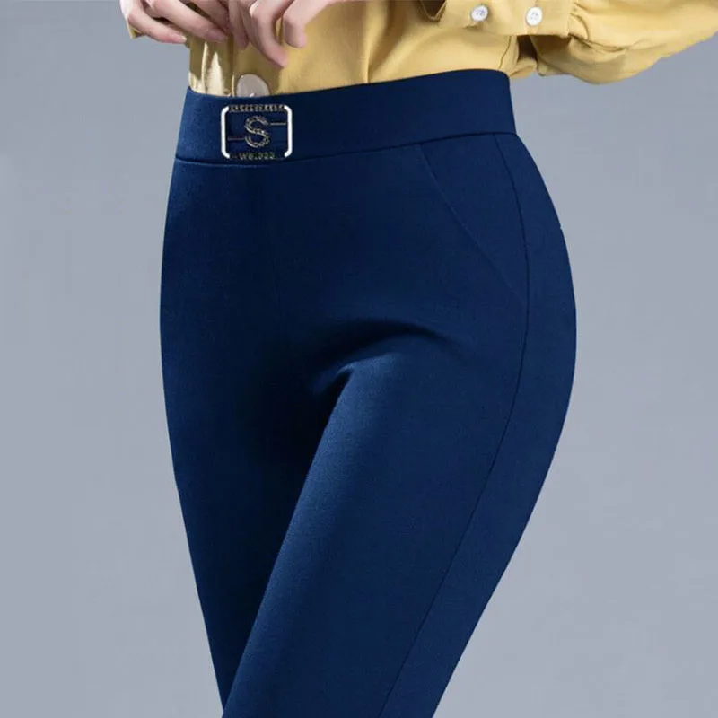 Весенне-осенняя Корейская модница в брюках-карандаш с высокой талией и эластичными бриллиантами, офисная леди, повседневные узкие Прямые брюки
