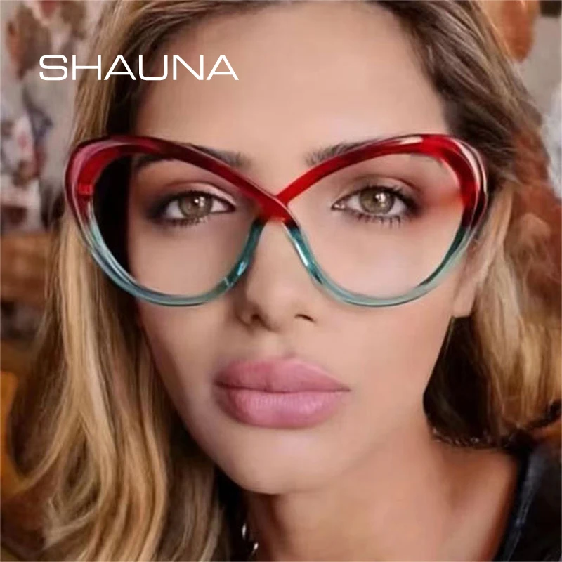 Двухцветная оправа для женских очков SHAUNA Fashion Cat Eye, Ретро Прозрачная оправа для оптических очков с анти-синим светом