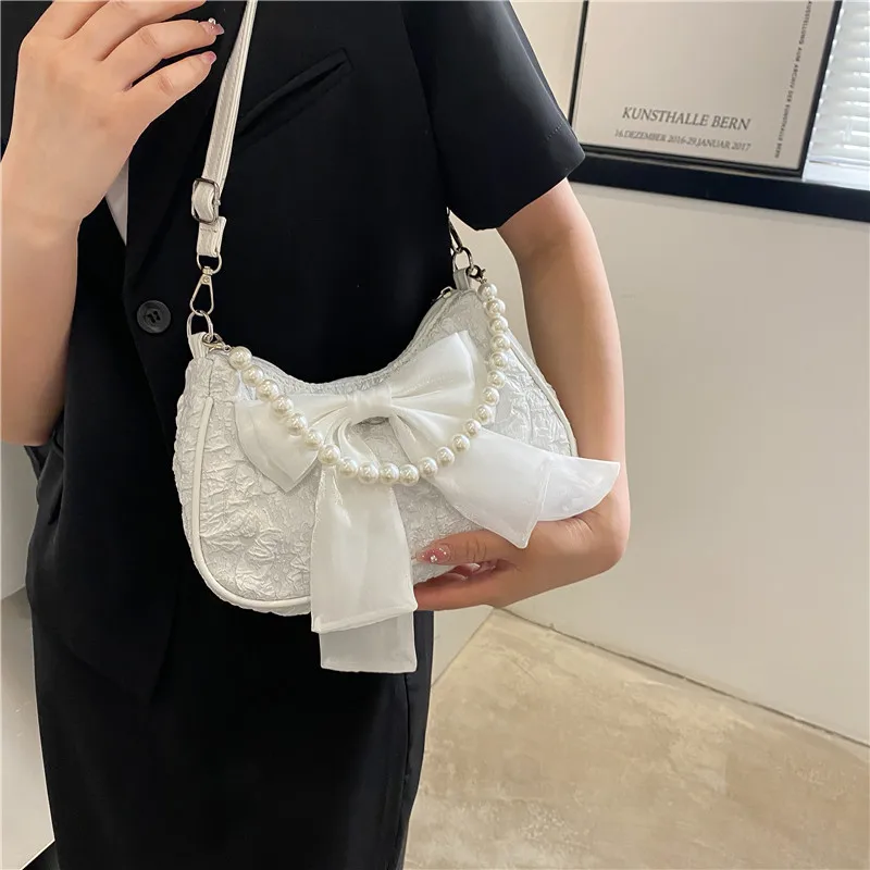 Жемчужная женская сумка, роскошная дизайнерская сумка в стиле ретро, сумки через плечо с бантом, Модные холщовые женские сумки через плечо в тренде 2023 года, Кошельки