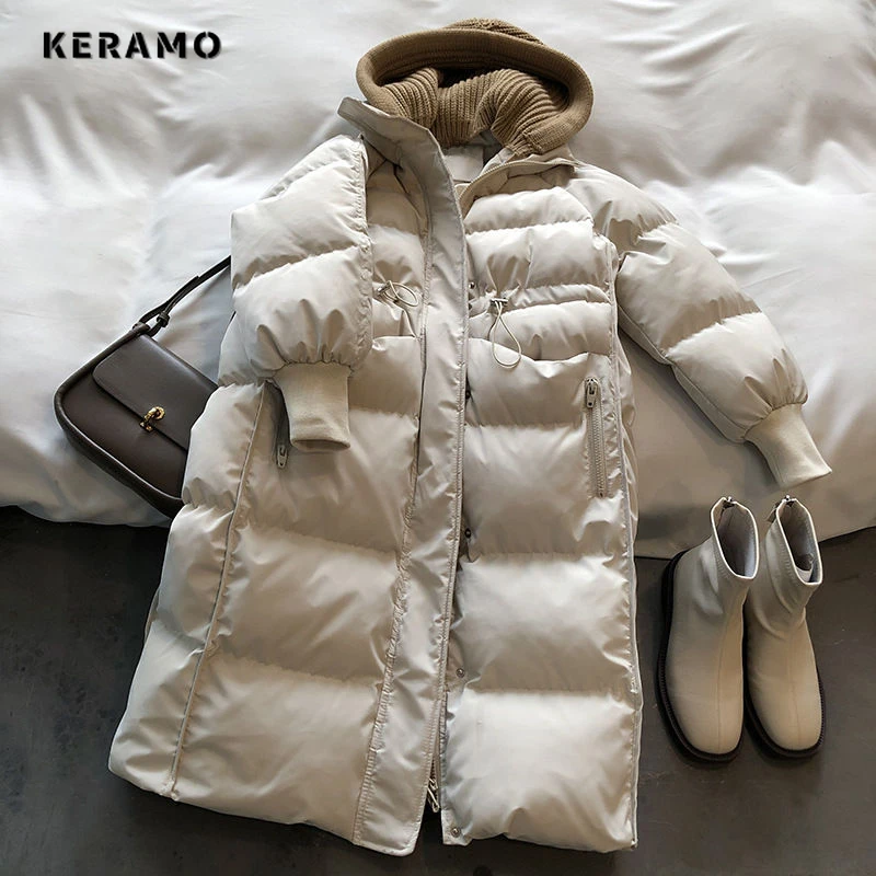 Женская повседневная верхняя одежда в стиле пэчворк на молнии с длинным рукавом, куртка-парка Maxi X-Long с капюшоном, зимнее оверсайз теплое пальто в стиле ретро 2023 года.