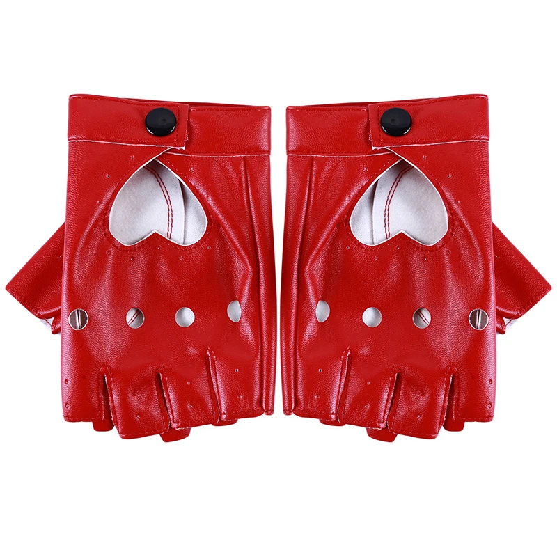 Женские перчатки из искусственной кожи для вождения без пальцев с крутыми заклепками, сексуальная диско-танцевальная рок-н-ролльная Черно-красная Белая панк-перчатка