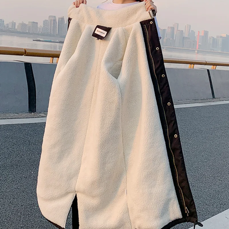 Зимняя куртка Женская 2021, пальто Женские пуховики из искусственной овечьей шерсти, хлопчатобумажные куртки, женские длинные парки в стиле сафари, женская куртка-пальто
