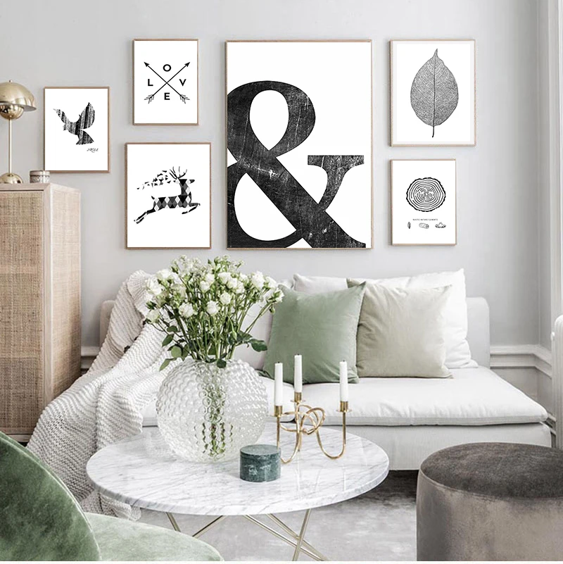 Картина на холсте, Черно-белый Абстрактный минималистский символ, Скандинавское настенное искусство, Плакат, принт для гостиной, домашний декор