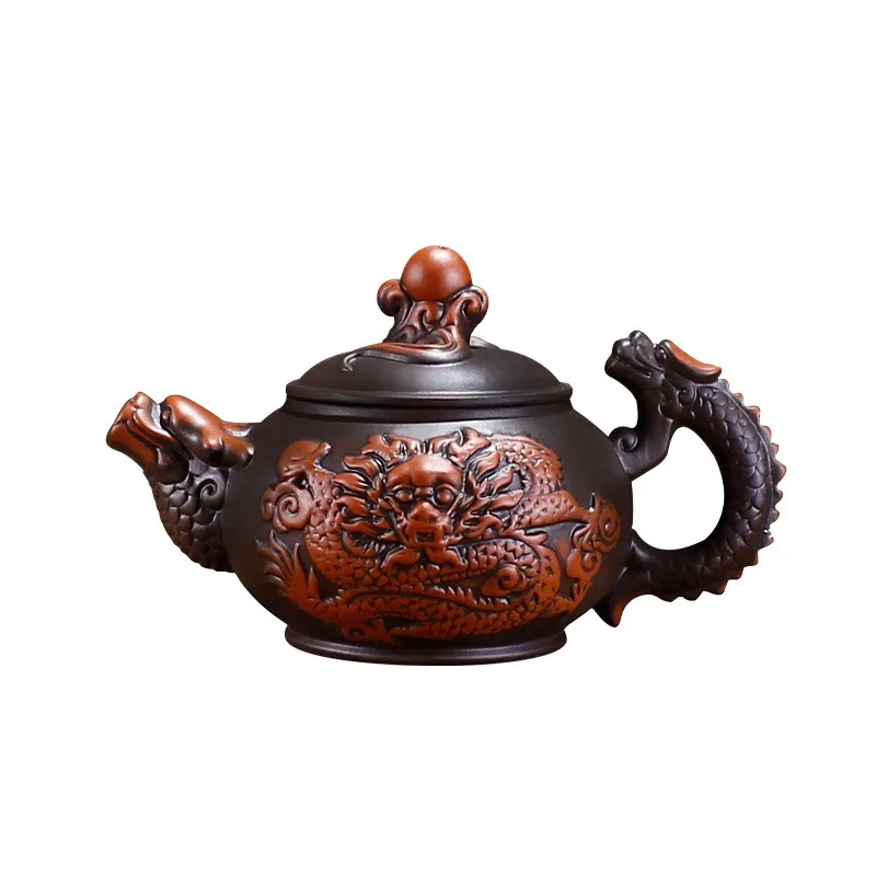 Китайский чайник из фиолетовой глины Исин, традиционный чайник с Драконом, большой емкости, ретро-чайный сервиз ручной работы, чайник, креативный чайник Кунг-фу