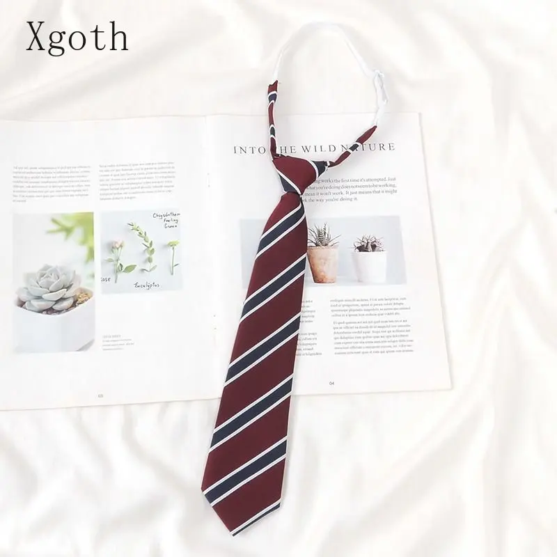 Красный галстук JK в голубо-золотом винном стиле Гранж Для мальчиков и девочек Удобный и легкий галстук в стиле японского колледжа с коротким воротником в полоску