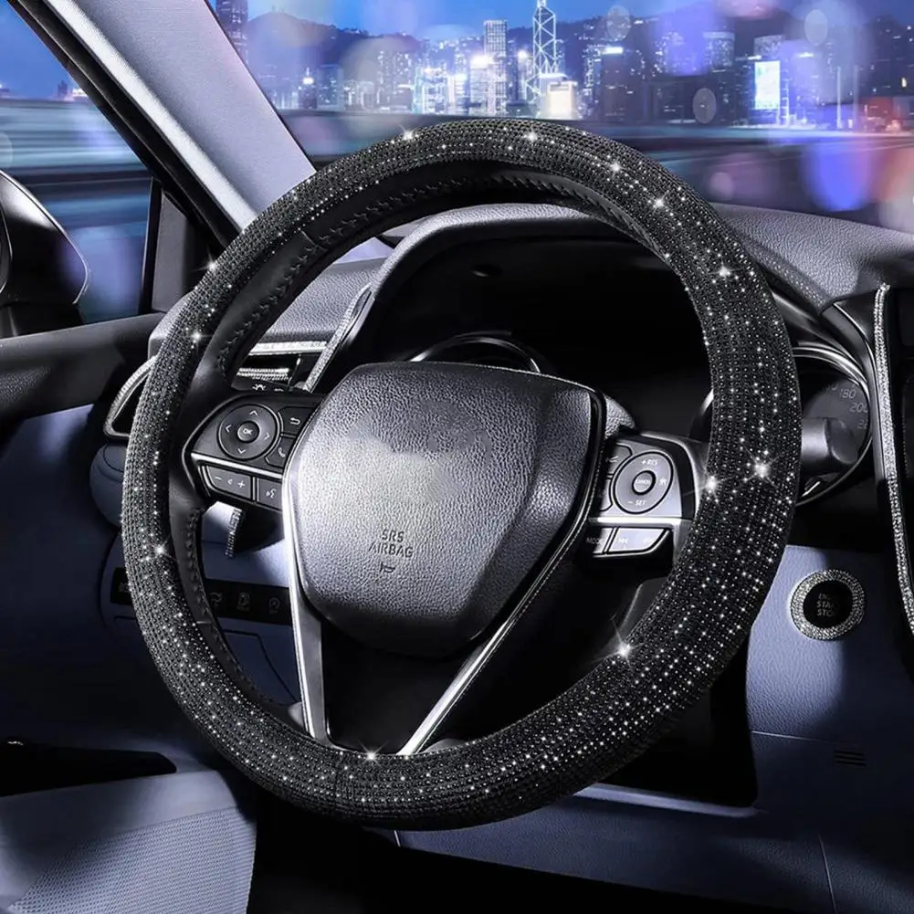 Крышка рулевого колеса автомобиля со сверкающими кристаллами, защита рулевого колеса внедорожника, Автомобильное украшение из углеродного волокна