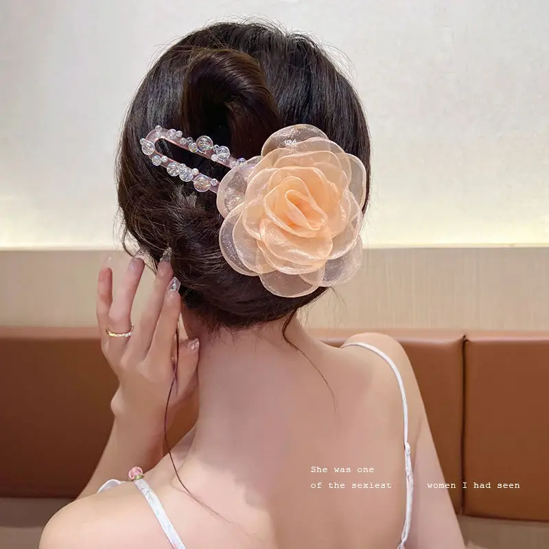 Летняя заколка для волос с бисером в виде бессмертного цветка, женская заколка с большим захватом, Корейская элегантная заколка для волос, головной убор