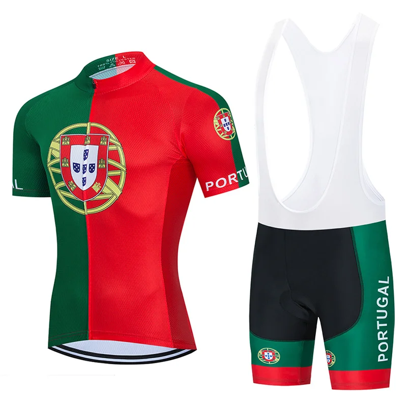 Майки для велоспорта Pro Team Portugal, комплект с нагрудником, велосипедная одежда, Летняя быстросохнущая мужская майо с коротким рукавом, велосипедная форма, велосипедный костюм