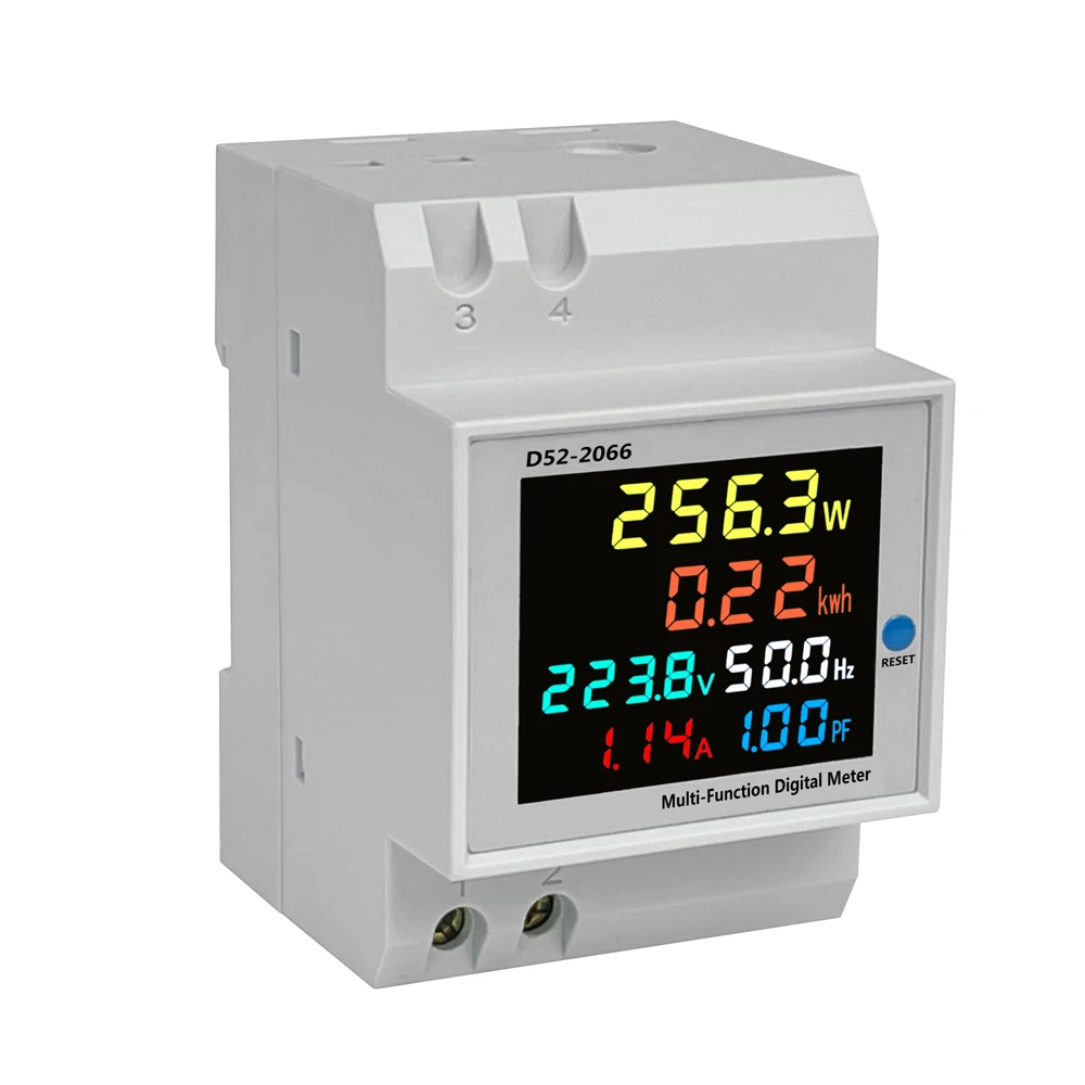 Многофункциональный Измеритель DIN-Рейки D52-2066 Красочный ЖК-дисплей Напряжение, Ток, Мощность, Устройство Контроля Измерения Электрической Энергии