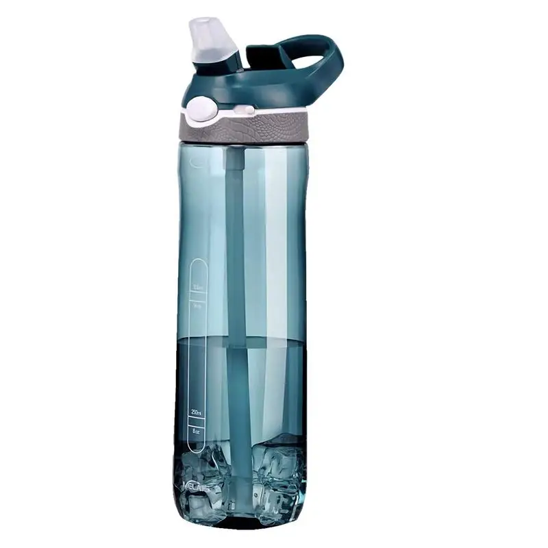 Мотивационная бутылка для воды объемом 750 мл, Многоразовая спортивная бутылка для воды, утепленная соломинкой и переносной ручкой Для пеших прогулок, занятий в тренажерном зале, езды на велосипеде