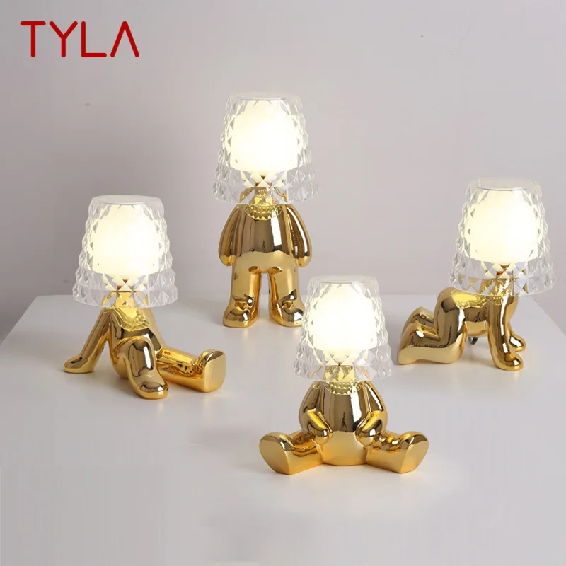Настольная лампа TYLA Nordic Креативная настольная лампа в форме человека из смолы и золота, Новинка, Светодиодная лампа для дома, детской спальни, гостиной