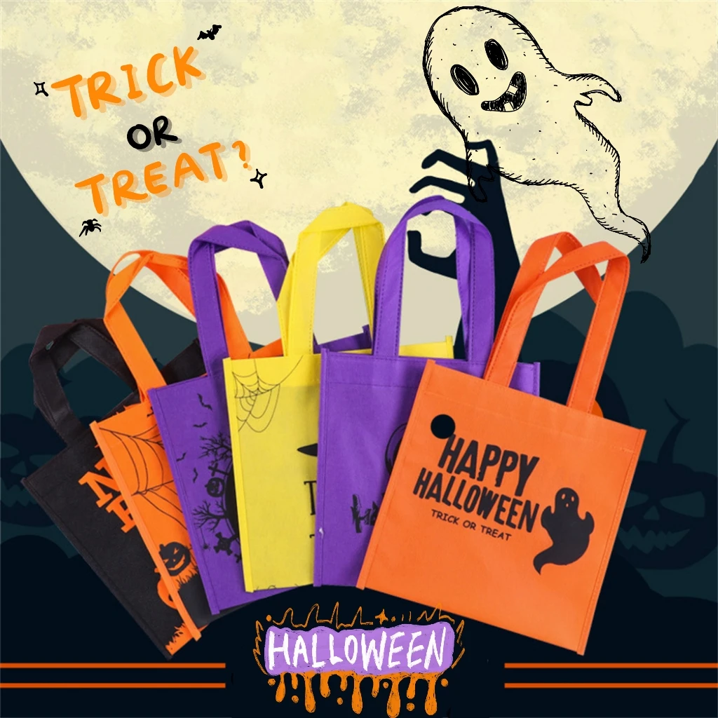 Нетканые сумки для Хэллоуина, Тыквенная летучая мышь, детские конфеты, Милая студенческая подарочная сумочка, складные сумки для конфет, подарочная сумка для вечеринки