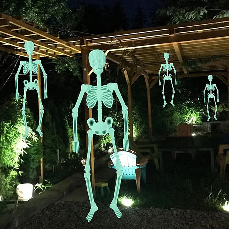 Новый Страшный реквизит для Хэллоуина, Светящийся Подвесной Скелет, Украшение для вечеринки в честь Хэллоуина, Дома, на открытом воздухе, во дворе, в саду, Подвижный Светящийся Поддельный Череп