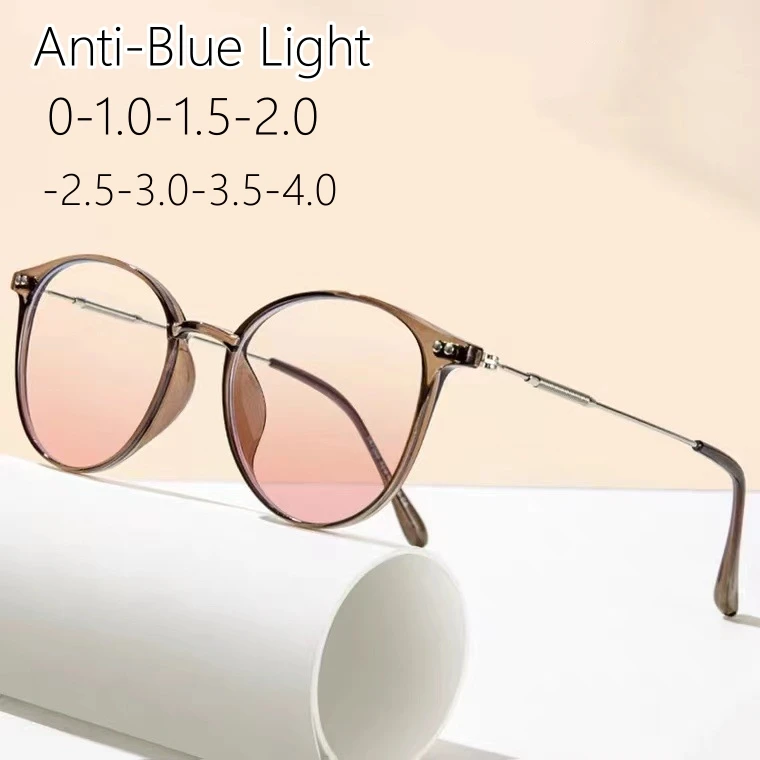 Новый тренд Очки для близорукости с защитой от голубых лучей Женские Классические очки с розовыми линзами, высококачественные очки для близорукости в круглой оправе