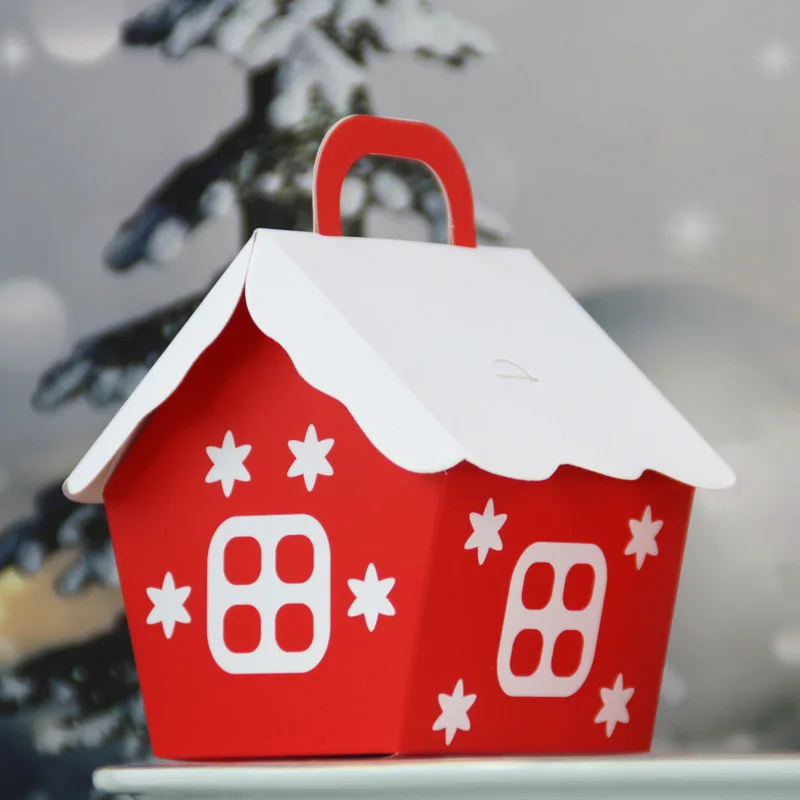 Подарочная коробка, Рождественский домик, Коробка для конфет, Красный Маленький Домик, Коробка для упаковки свадебных конфет, Бумажные пакеты с ручными коробками для тортов, пакет для шоколада