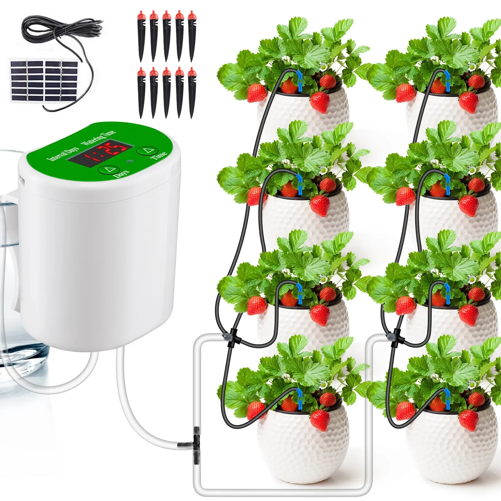 Полив
Потрясающее интеллектуальное устройство автоматического полива на солнечной энергии, система орошения по таймеру Для полива сада, ваших комнатных растений.