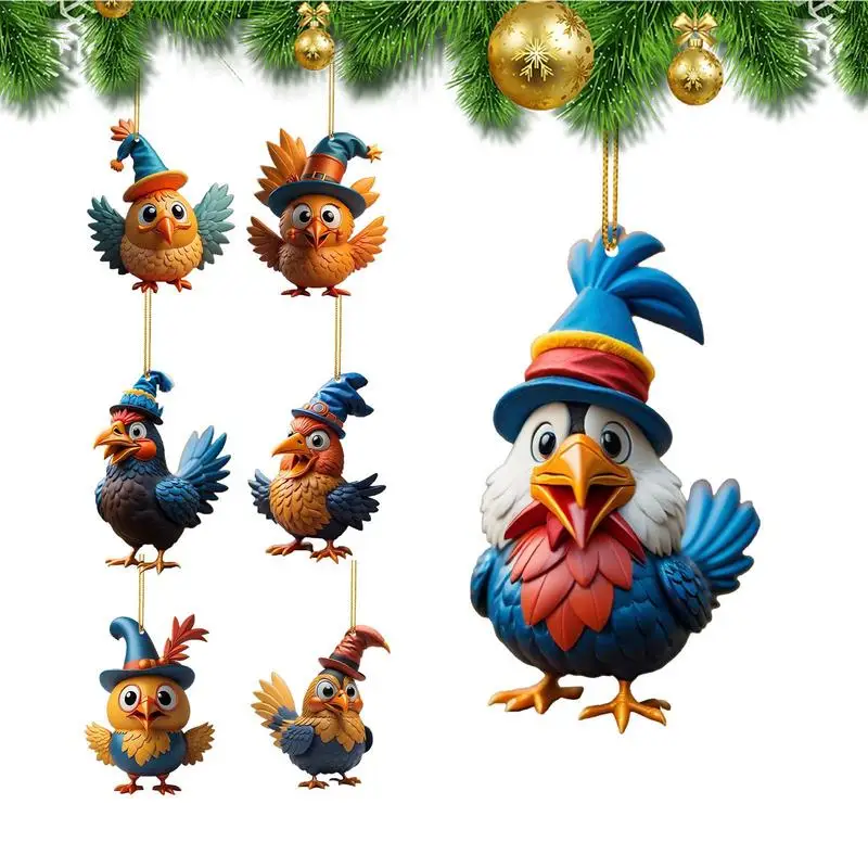 Праздничное украшение для цыпленка, акриловое украшение с Мультяшным Петухом, Многоразовое украшение для Рождественской елки с Мультяшным Рождественским петухом