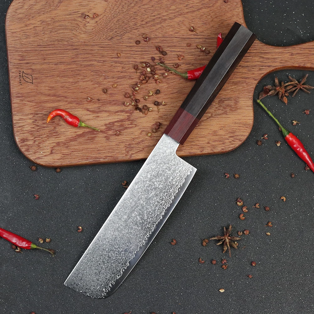 Профессиональный японский поварской нож с восьмиугольной ручкой из черного дерева VG10 из Дамасской стали Многофункциональный кухонный нож для приготовления ломтиков