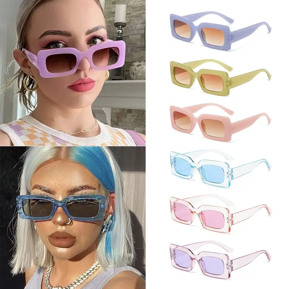 Прямоугольные солнцезащитные очки в стиле ретро для женщин и мужчин, модные солнцезащитные очки ярких цветов, мода 90-х, Солнцезащитные очки Y2K винтажных оттенков, очки UV400