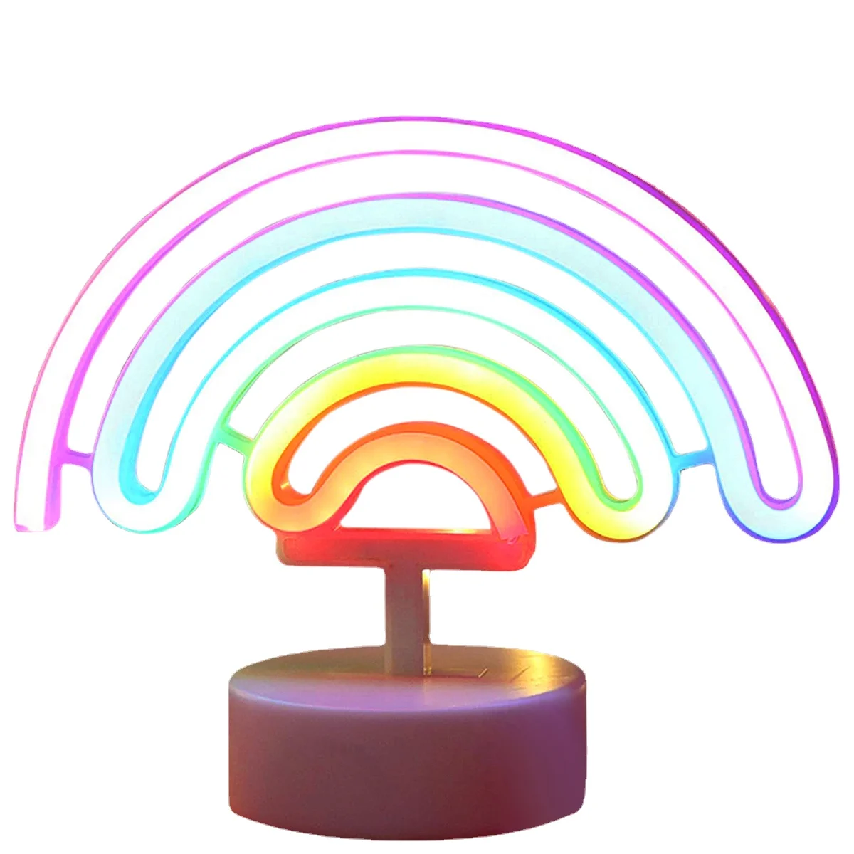 Радужный светодиодный ночник, Неоновая вывеска, Атмосферная лампа, Радужный неоновый светильник, Прикроватная лампа с батарейным питанием / USB, Неоновая лампа с основанием