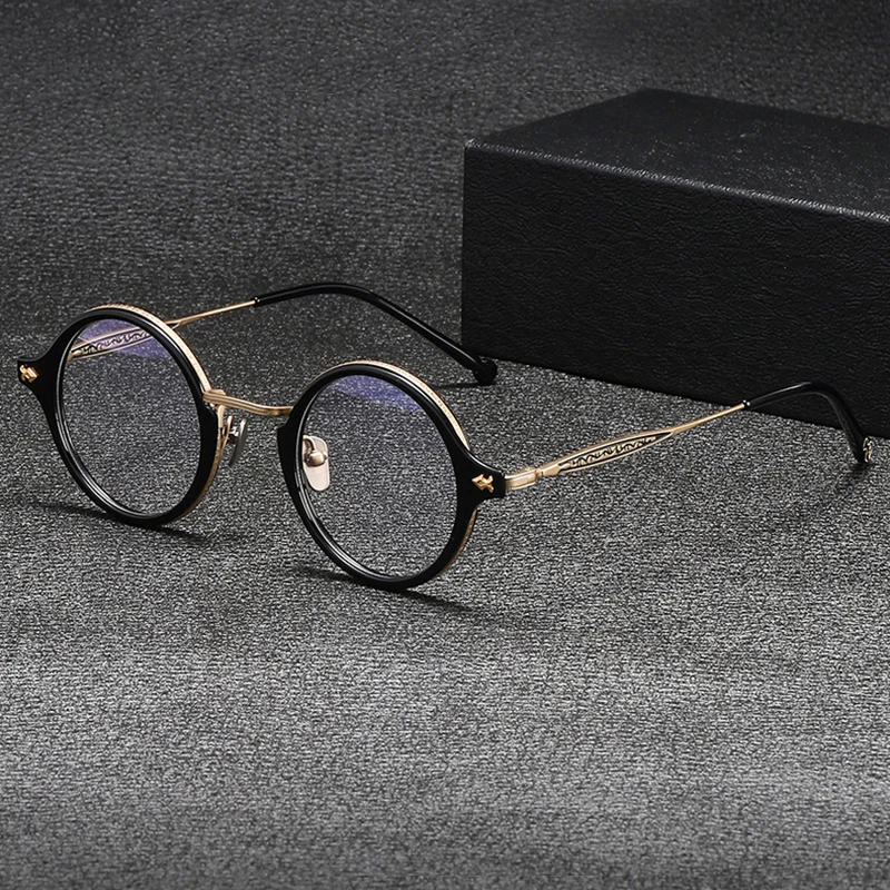 Ретро Круглая оправа для оптических очков для мужчин, винтажная оправа из ацетата титана, женские очки для близорукости, очки по рецепту Oculus