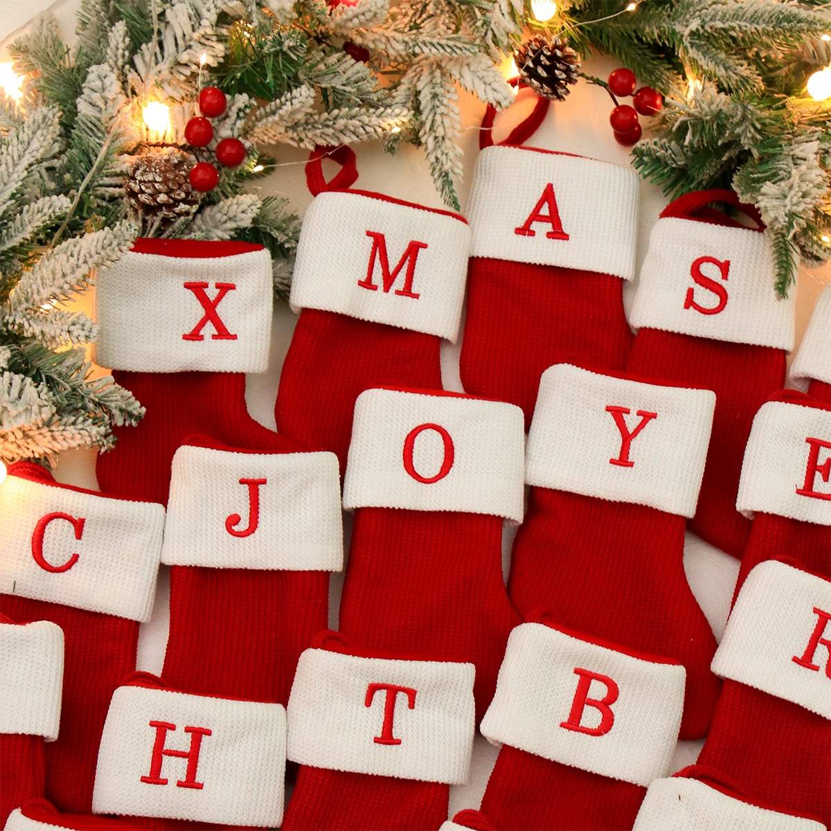 Рождественские носки С красными буквами алфавита, Рождественские вязаные чулки, Веселые рождественские украшения 2023, подвеска на Рождественскую елку, подарок Ноэля
