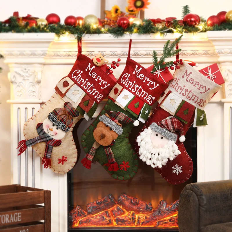 Рождественские украшения, Большие Рождественские носки, подарочный пакет, подарок для подруги, детский Рождественский подарок, Подвеска в виде Рождественской елки