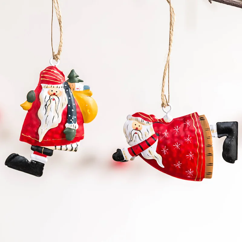 Рождественское украшение Санта-Клауса с росписью в стиле ретро, Железные подвески, украшения для Рождественской елки, игрушки, Новогодний декор, подарок для детей